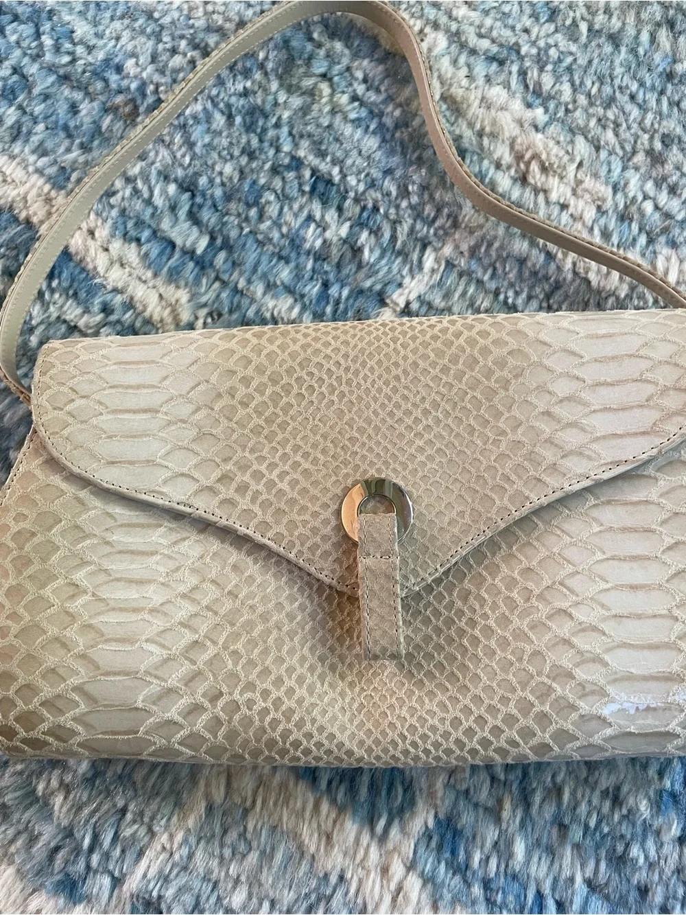 Stuart Weitzman Python Embossed Leather Envelope Shoulder Bag Taupe